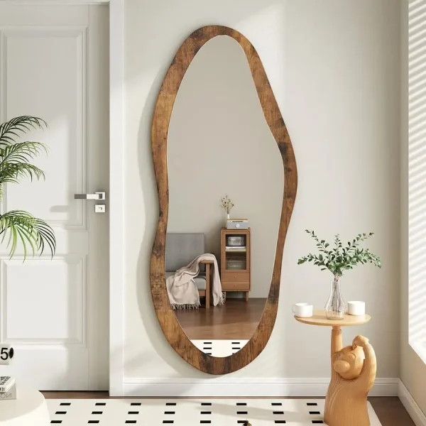 Vintage Asymmetrical Wood Framed Mirror