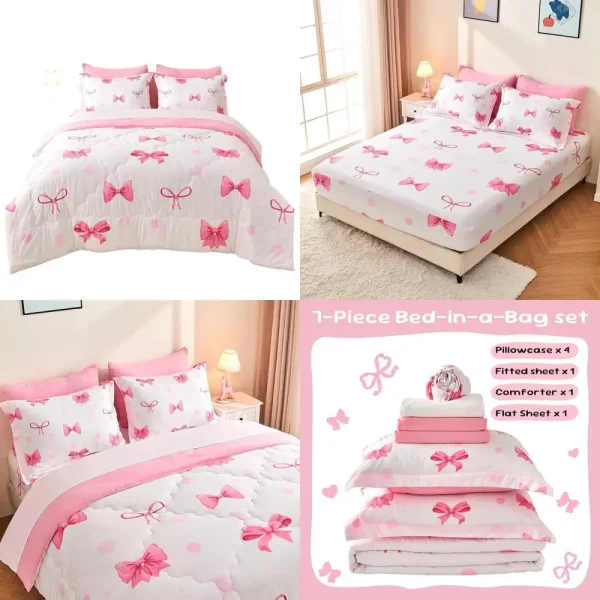 Pink Bow Girls Bedding Set